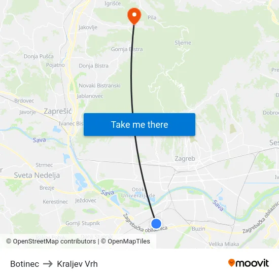 Botinec to Kraljev Vrh map