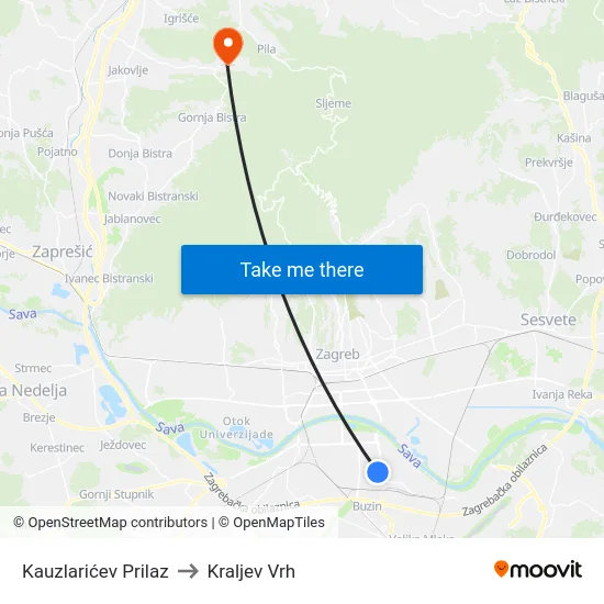 Kauzlarićev Prilaz to Kraljev Vrh map