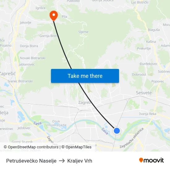 Petruševečko Naselje to Kraljev Vrh map