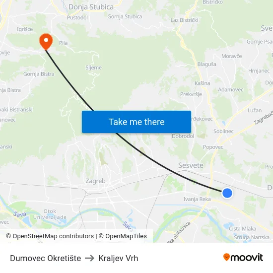 Dumovec Okretište to Kraljev Vrh map
