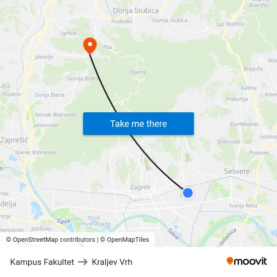 Kampus Fakultet to Kraljev Vrh map