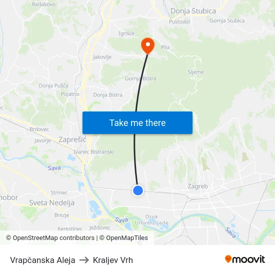 Vrapčanska Aleja to Kraljev Vrh map