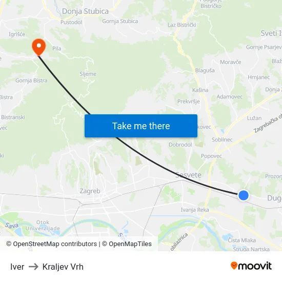 Iver to Kraljev Vrh map