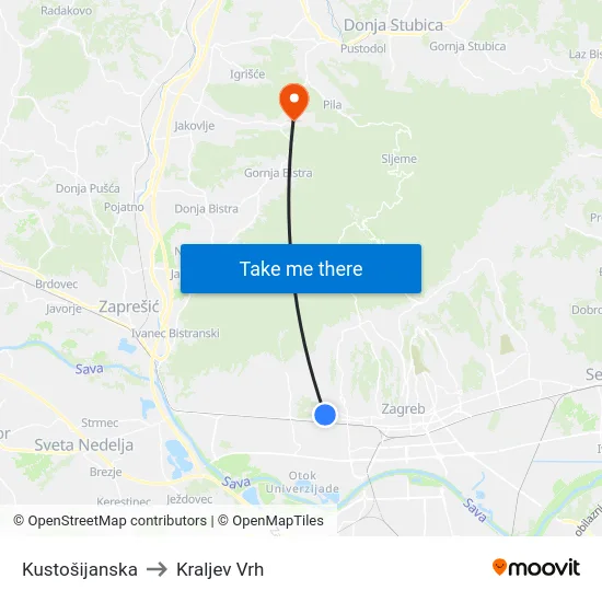 Kustošijanska to Kraljev Vrh map