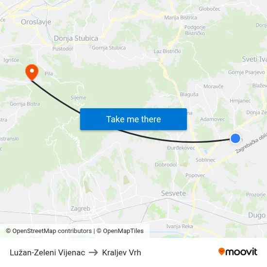 Lužan-Zeleni Vijenac to Kraljev Vrh map