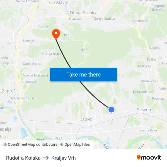 Rudolfa Kolaka to Kraljev Vrh map