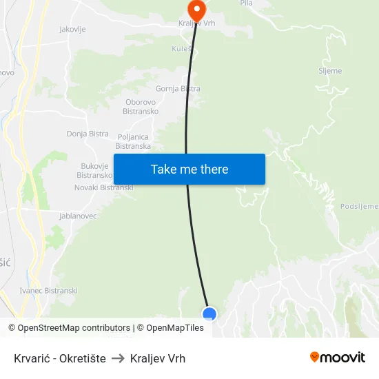 Krvarić - Okretište to Kraljev Vrh map