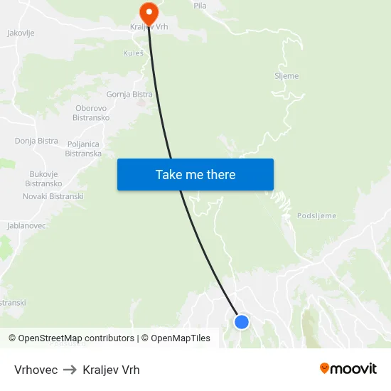 Vrhovec to Kraljev Vrh map