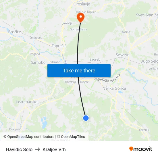 Havidić Selo to Kraljev Vrh map