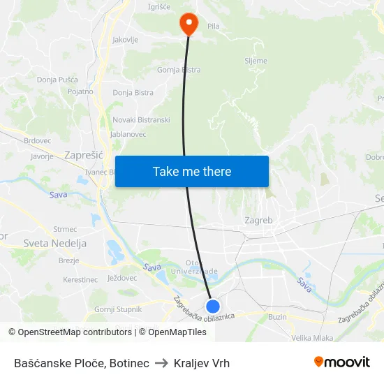 Bašćanske Ploče, Botinec to Kraljev Vrh map