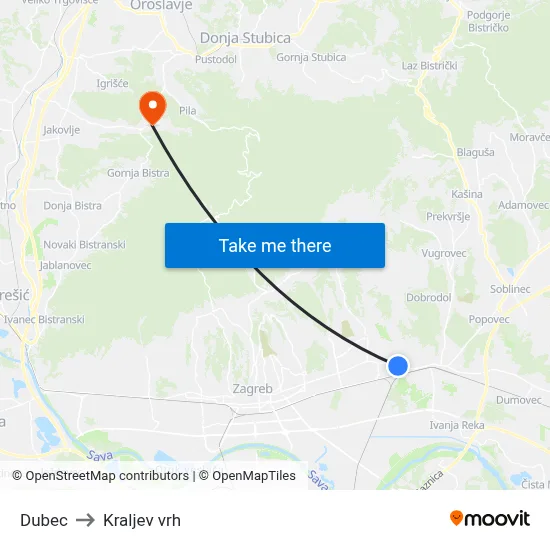 Dubec to Kraljev vrh map