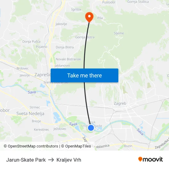 Jarun-Skate Park to Kraljev Vrh map