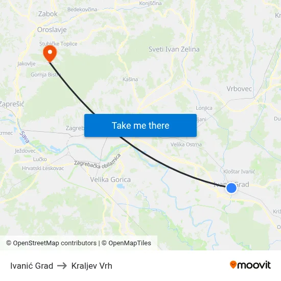 Ivanić Grad to Kraljev Vrh map