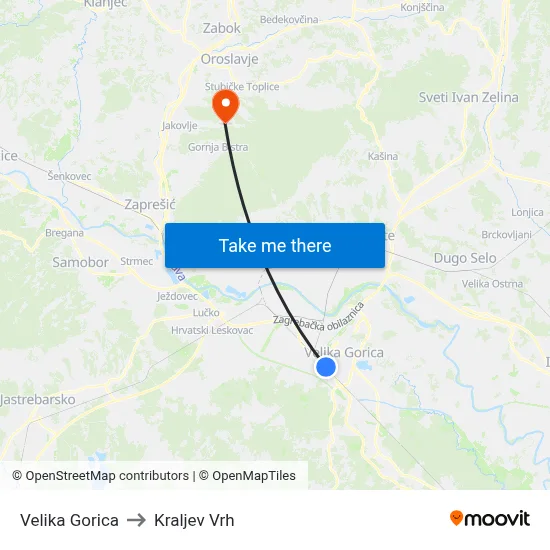 Velika Gorica to Kraljev Vrh map