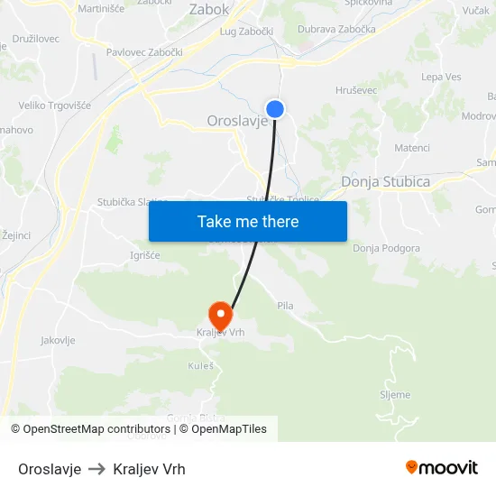 Oroslavje to Kraljev Vrh map