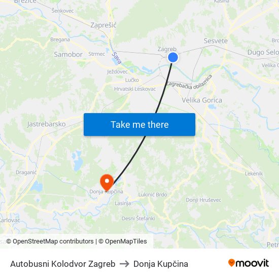 Autobusni Kolodvor Zagreb to Donja Kupčina map