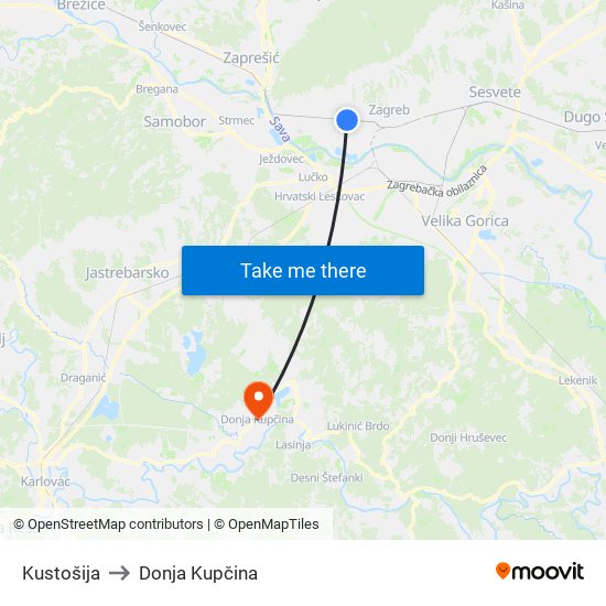 Kustošija to Donja Kupčina map