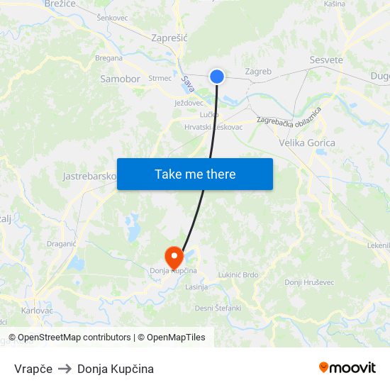 Vrapče to Donja Kupčina map