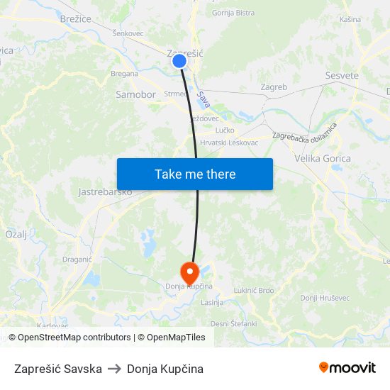 Zaprešić Savska to Donja Kupčina map