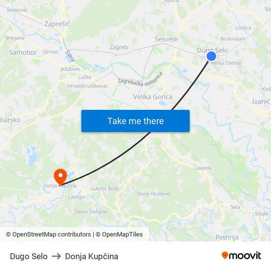 Dugo Selo to Donja Kupčina map