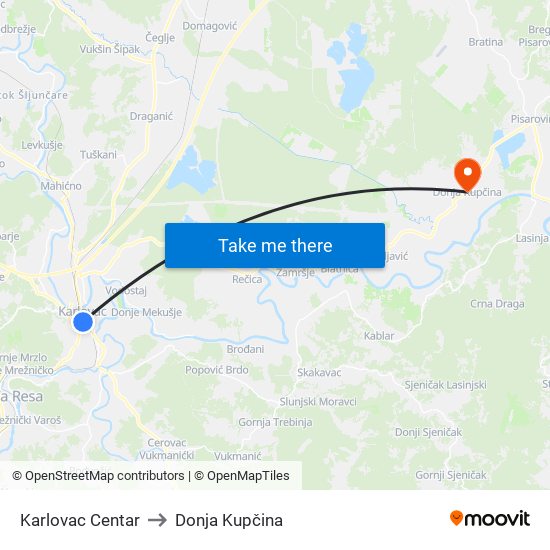 Karlovac Centar to Donja Kupčina map