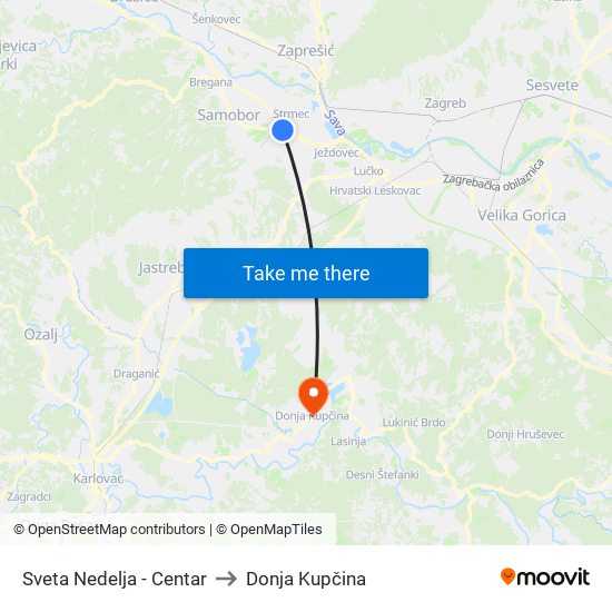 Sveta Nedelja - Centar to Donja Kupčina map