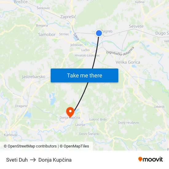 Sveti Duh to Donja Kupčina map