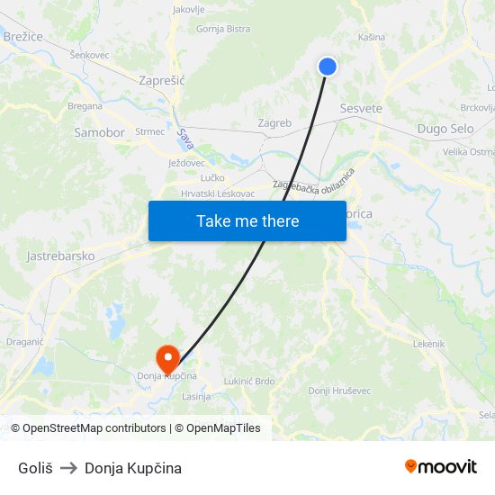 Goliš to Donja Kupčina map