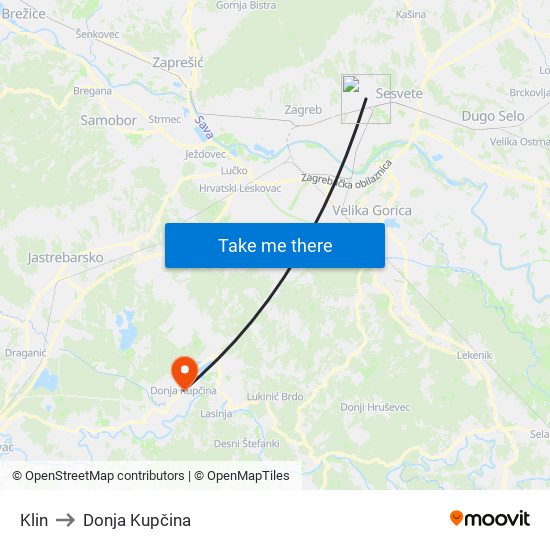 Klin to Donja Kupčina map