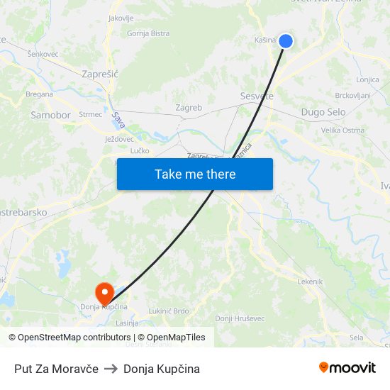 Put Za Moravče to Donja Kupčina map
