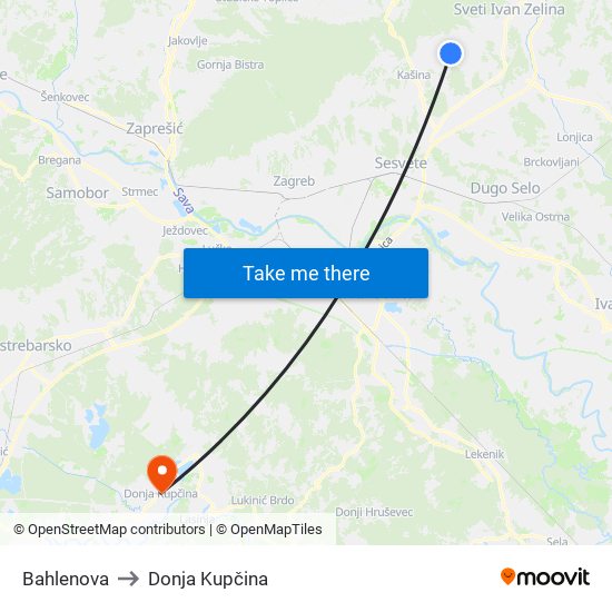 Bahlenova to Donja Kupčina map