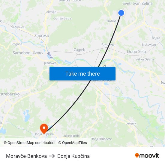 Moravče-Benkova to Donja Kupčina map