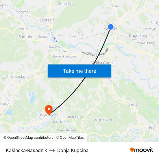 Kašinska-Rasadnik to Donja Kupčina map