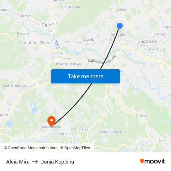 Aleja Mira to Donja Kupčina map