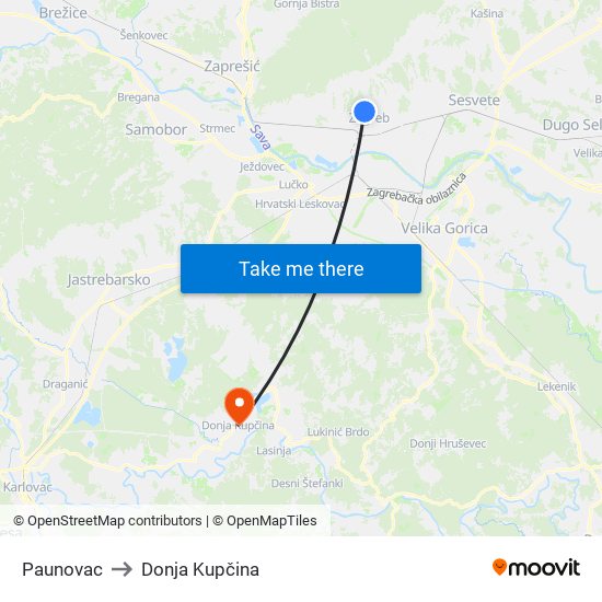 Paunovac to Donja Kupčina map