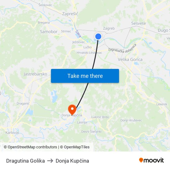 Dragutina Golika to Donja Kupčina map