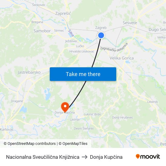 Nacionalna Sveučilična Knjižnica to Donja Kupčina map