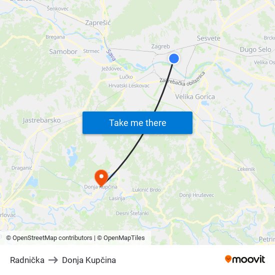 Radnička to Donja Kupčina map