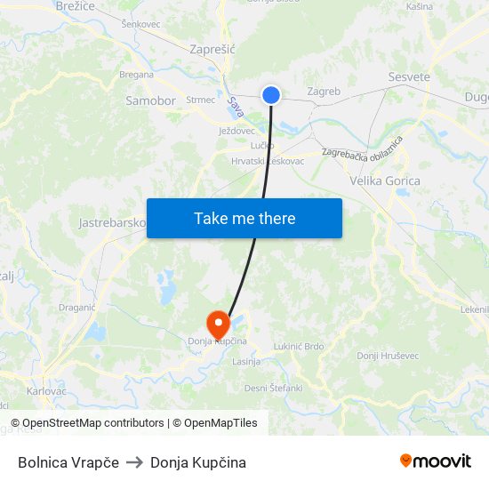 Bolnica Vrapče to Donja Kupčina map