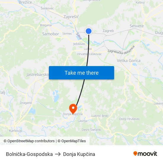 Bolnička-Gospodska to Donja Kupčina map