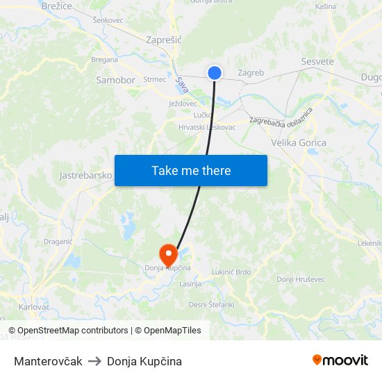 Manterovčak to Donja Kupčina map