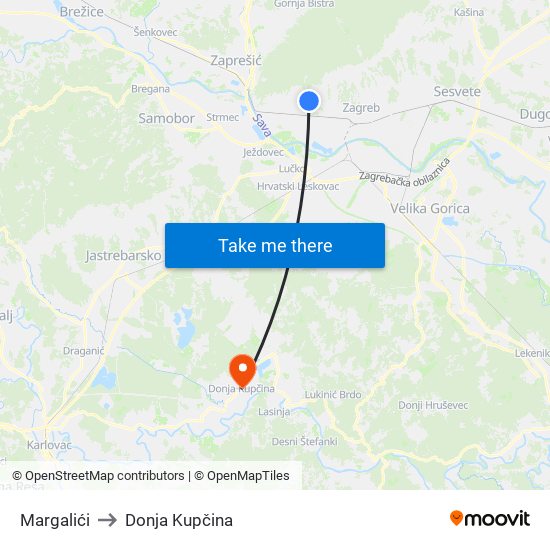 Margalići to Donja Kupčina map