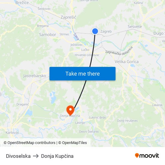 Divoselska to Donja Kupčina map