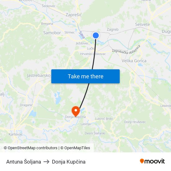 Antuna Šoljana to Donja Kupčina map