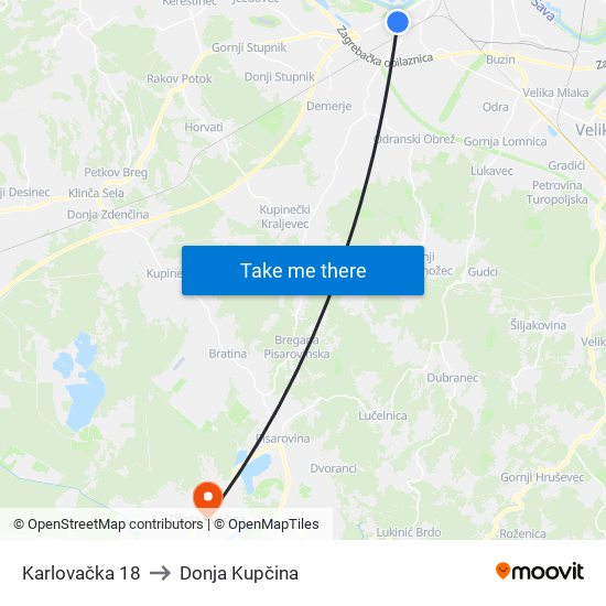 Karlovačka 18 to Donja Kupčina map