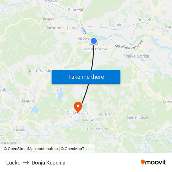 Lučko to Donja Kupčina map