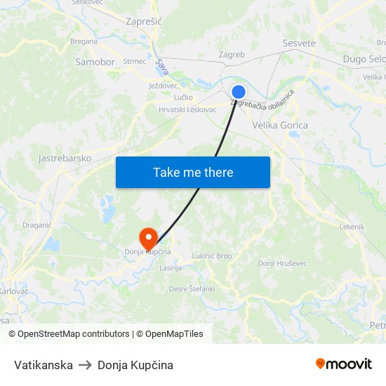 Vatikanska to Donja Kupčina map