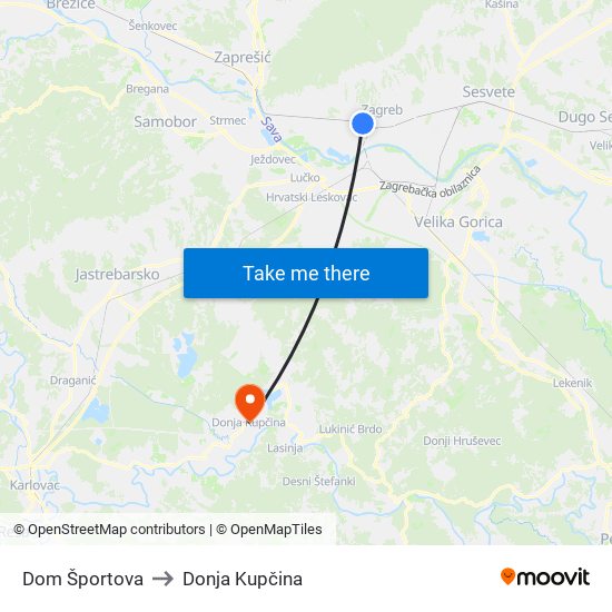 Dom Športova to Donja Kupčina map