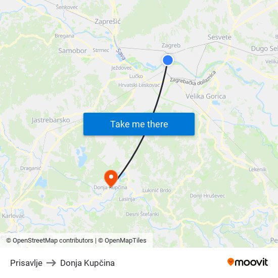 Prisavlje to Donja Kupčina map