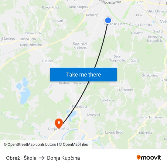 Obrež - Škola to Donja Kupčina map